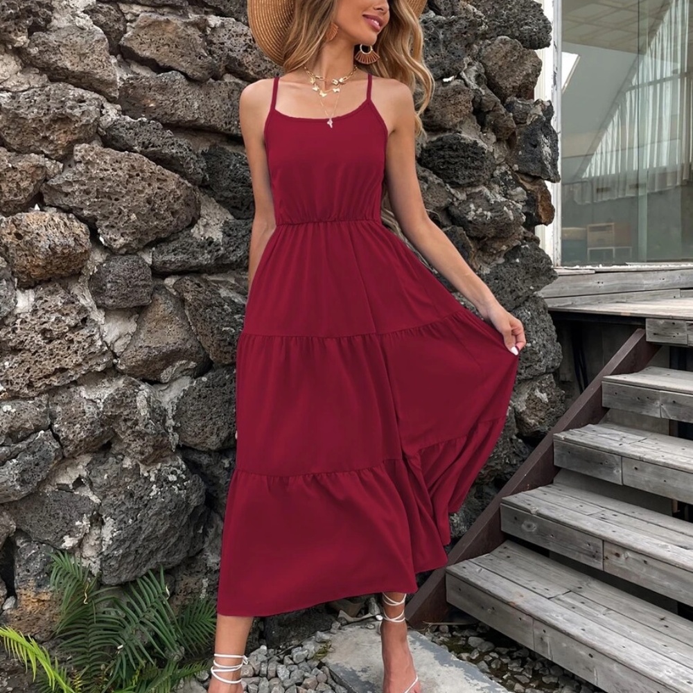 Boho Criss Cross Back Ruffle Cami Dress - Picture 13 of 13